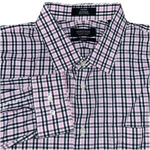 Nordstrom Men's Shop‎ Trim Fit Men's 17.5  34-35 Pink Black White Button Up READ